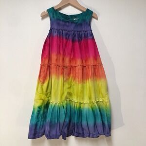 Pandemonium Girls Sz 8 Dress Colorful Tie-Dye Ruffle Tiered 100% Cotton A-Line